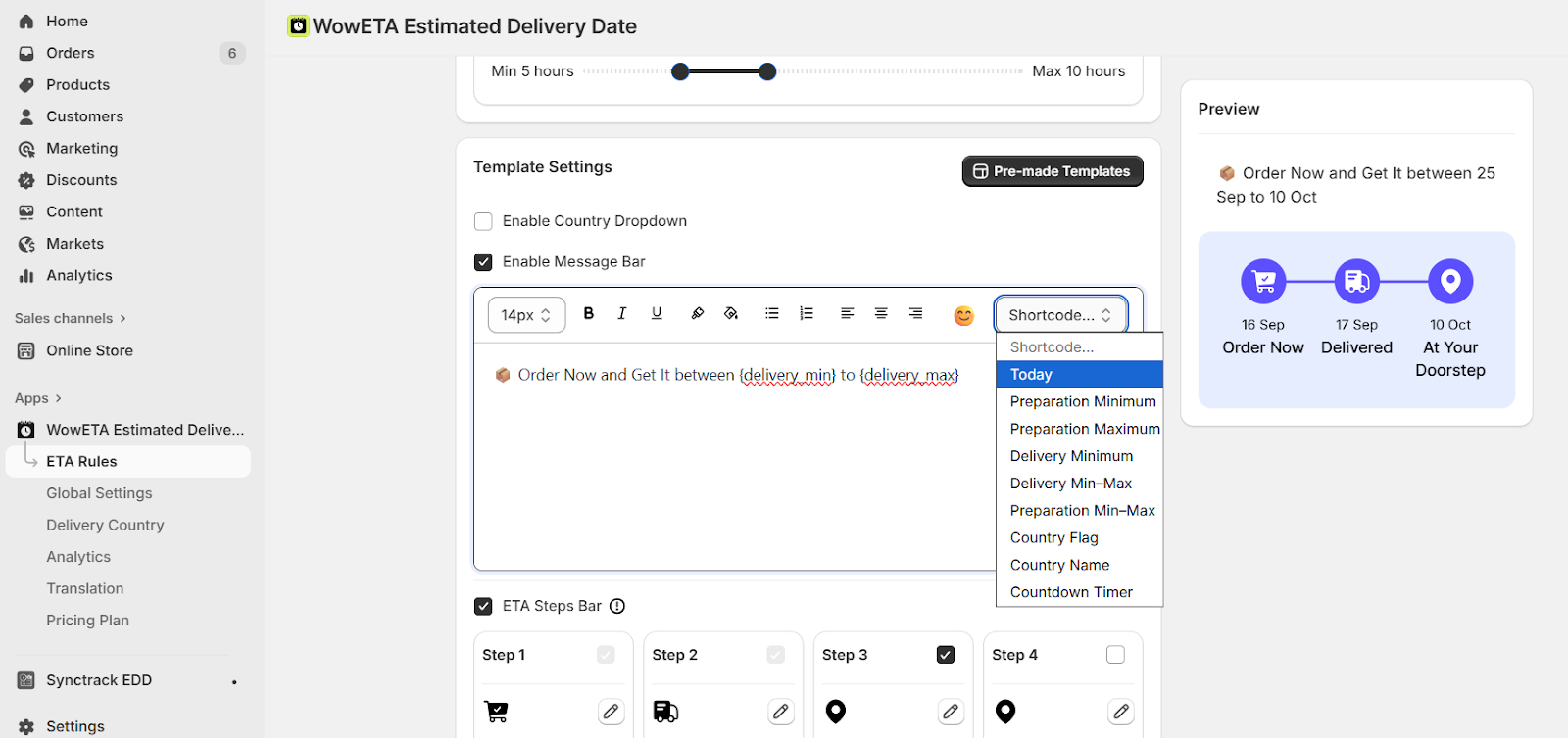 delivery countdown timer