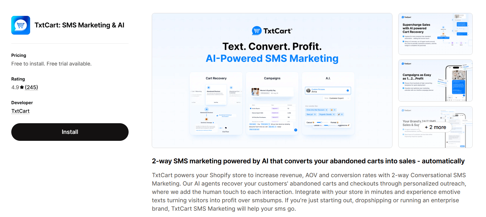TxtCart sms marketing app