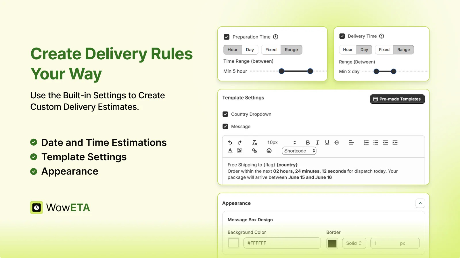 create ETA delivery rules