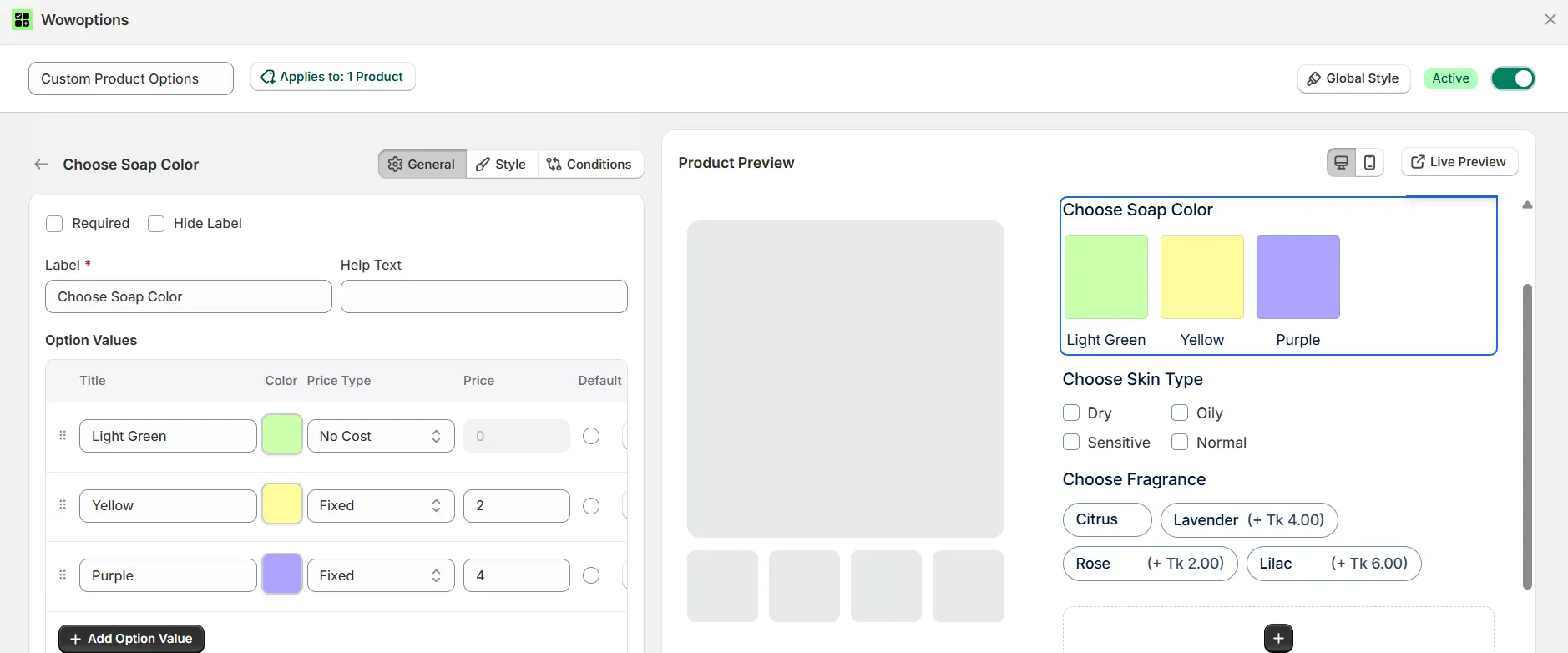 Adding color swatch option