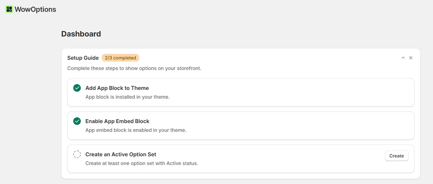 Enable app block and app embed block for WowOptions