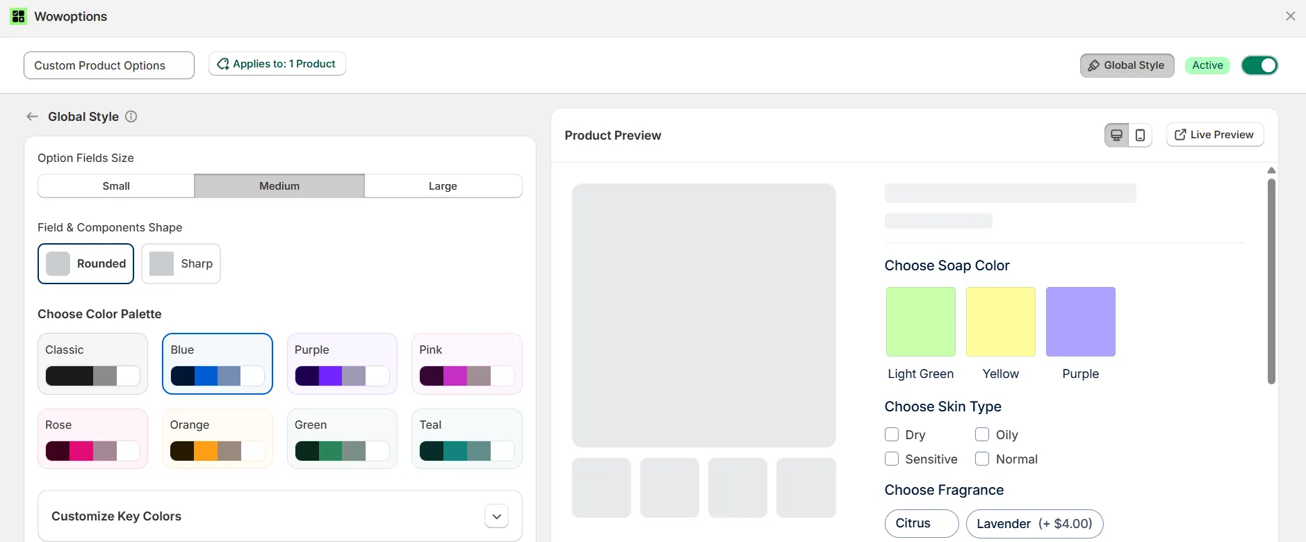Using global styles for customizing options