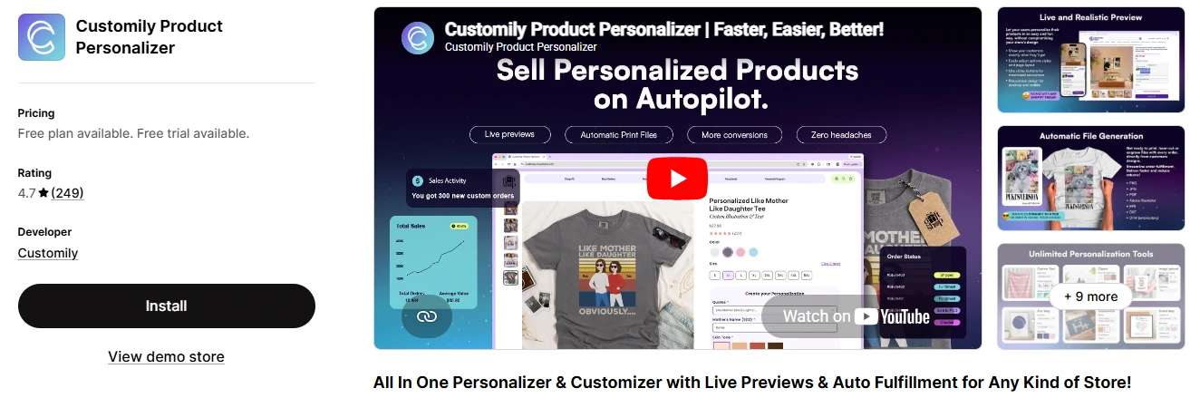 shopify app store banner image of customily