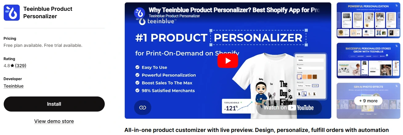 shopify app store banner image of teeinblue