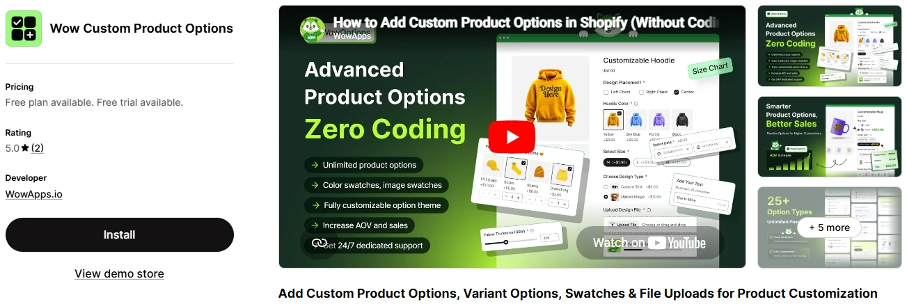shopify app store banner image of wowoptions