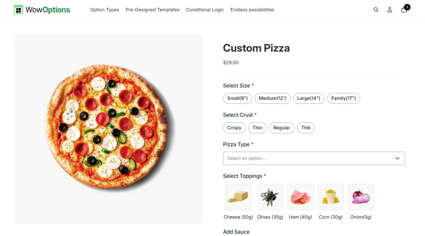 Using custom pizza template
