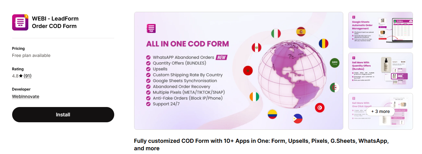 WEBI - LeadForm Order COD Form shopfiy apps