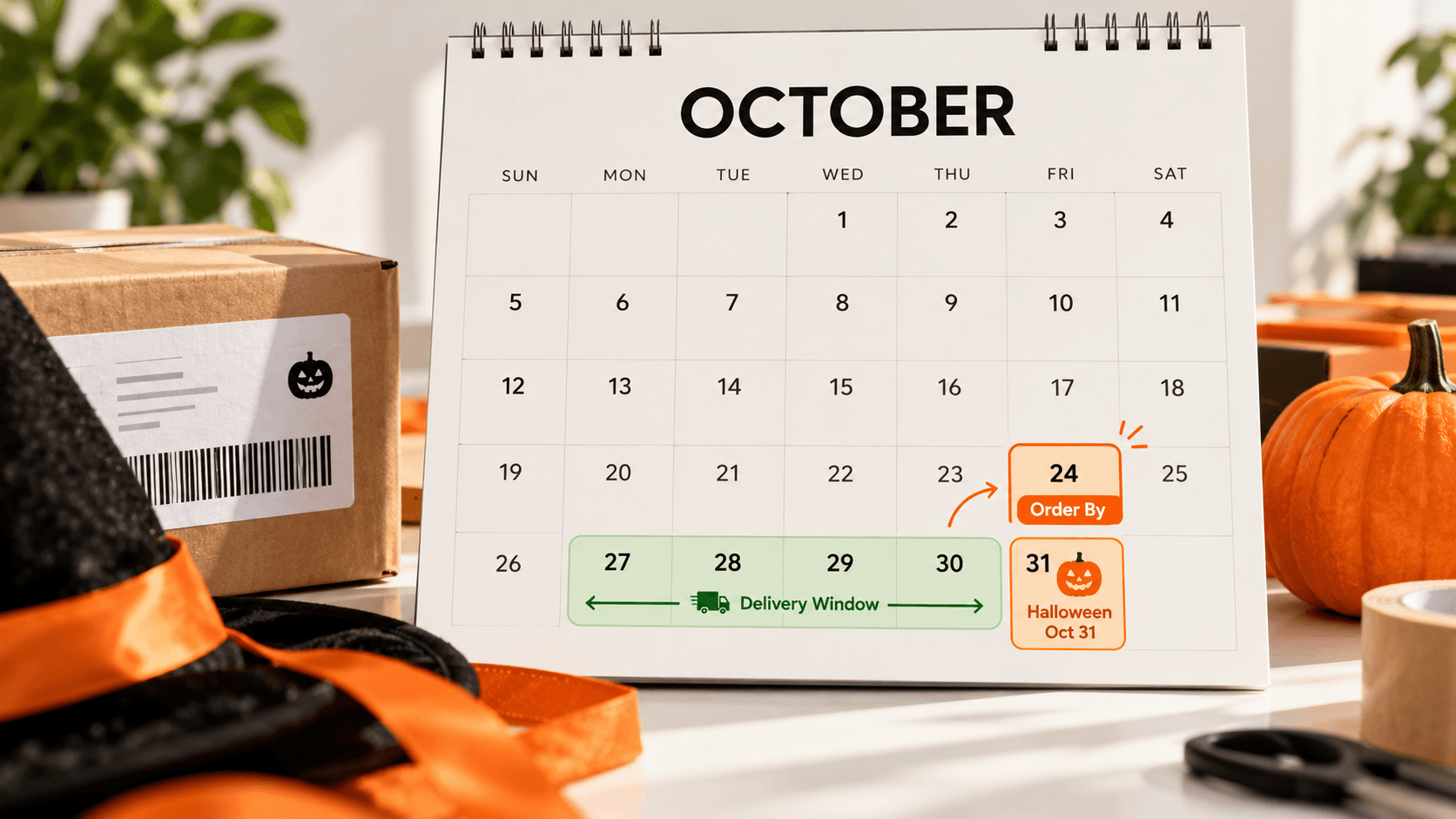 Halloween delivery deadline calendar for Shopify stores