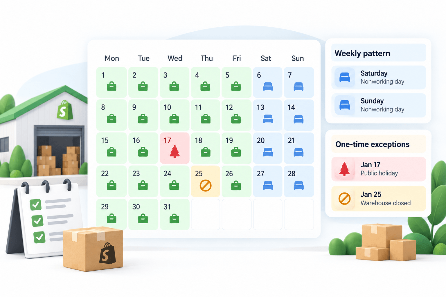 Holiday and nonworking days in Shopify delivery estimates