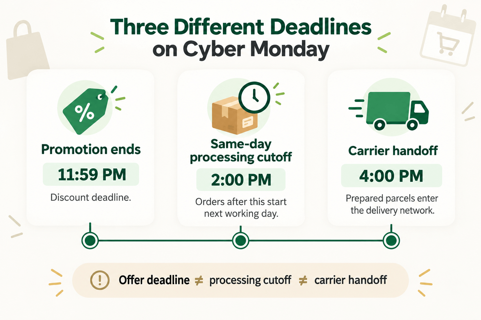 Cyber Monday sale deadline versus shipping cutoff timeline