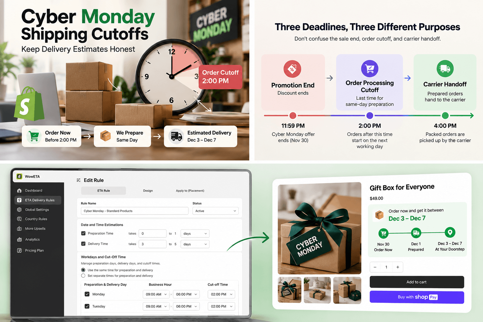 WowETA cutoff time settings for Cyber Monday delivery estimates