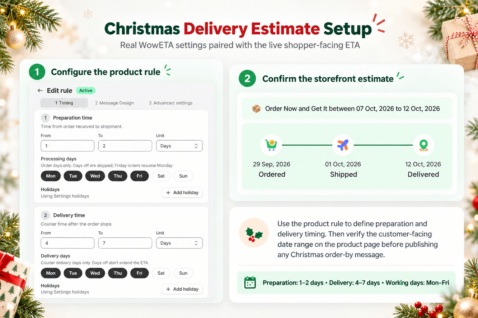 WowETA Christmas delivery estimate settings on Shopify