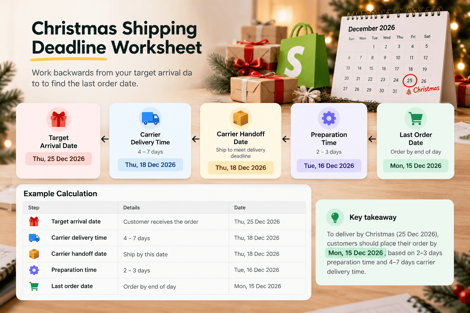 Christmas shipping deadline worksheet and order cutoff calculation