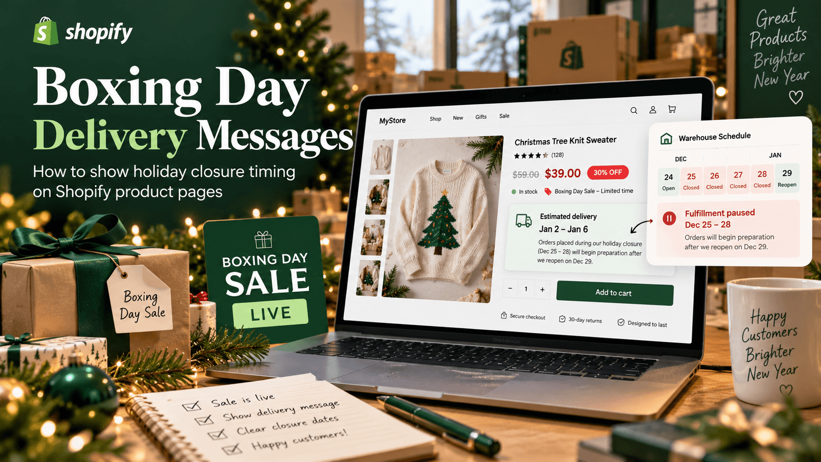 Boxing Day and New Year Delivery Messages for Shopify Stores
