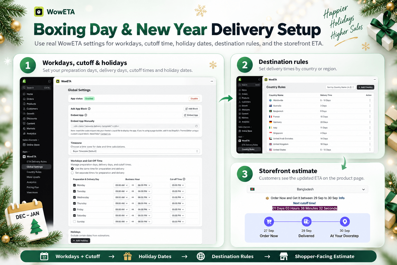 WowETA holiday delivery settings for Boxing Day and New Year