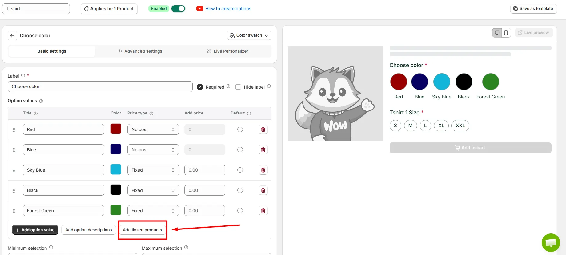 Product Linking Option In Color Swatche Field