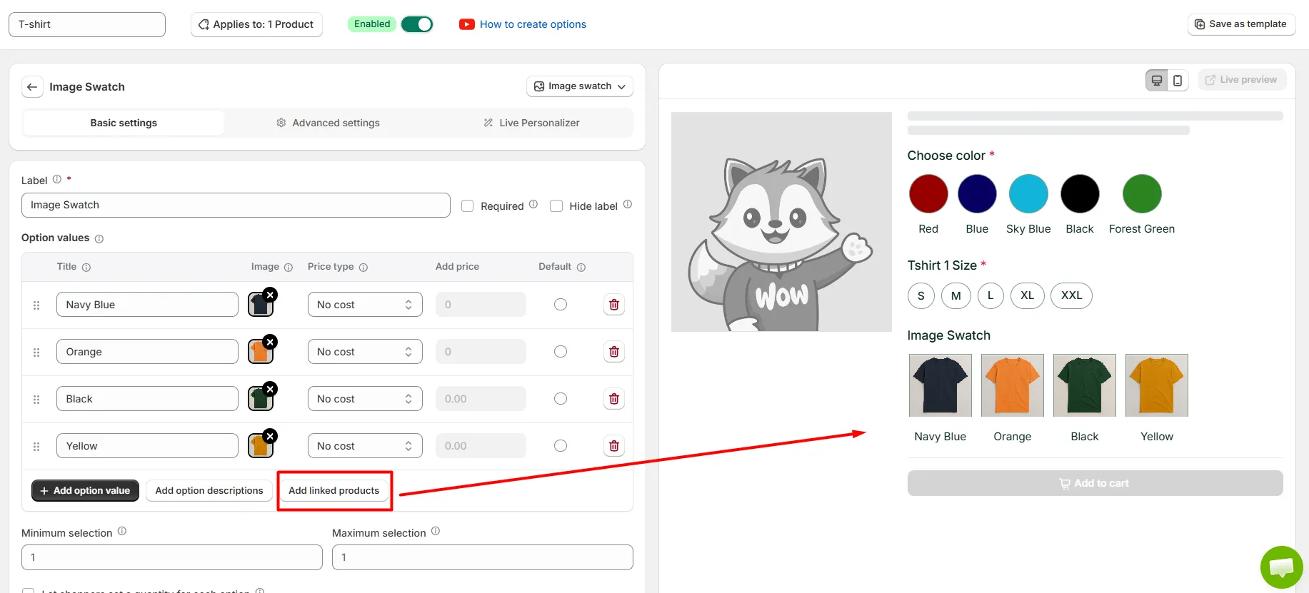 Product Linking Option In Image Swatch Field