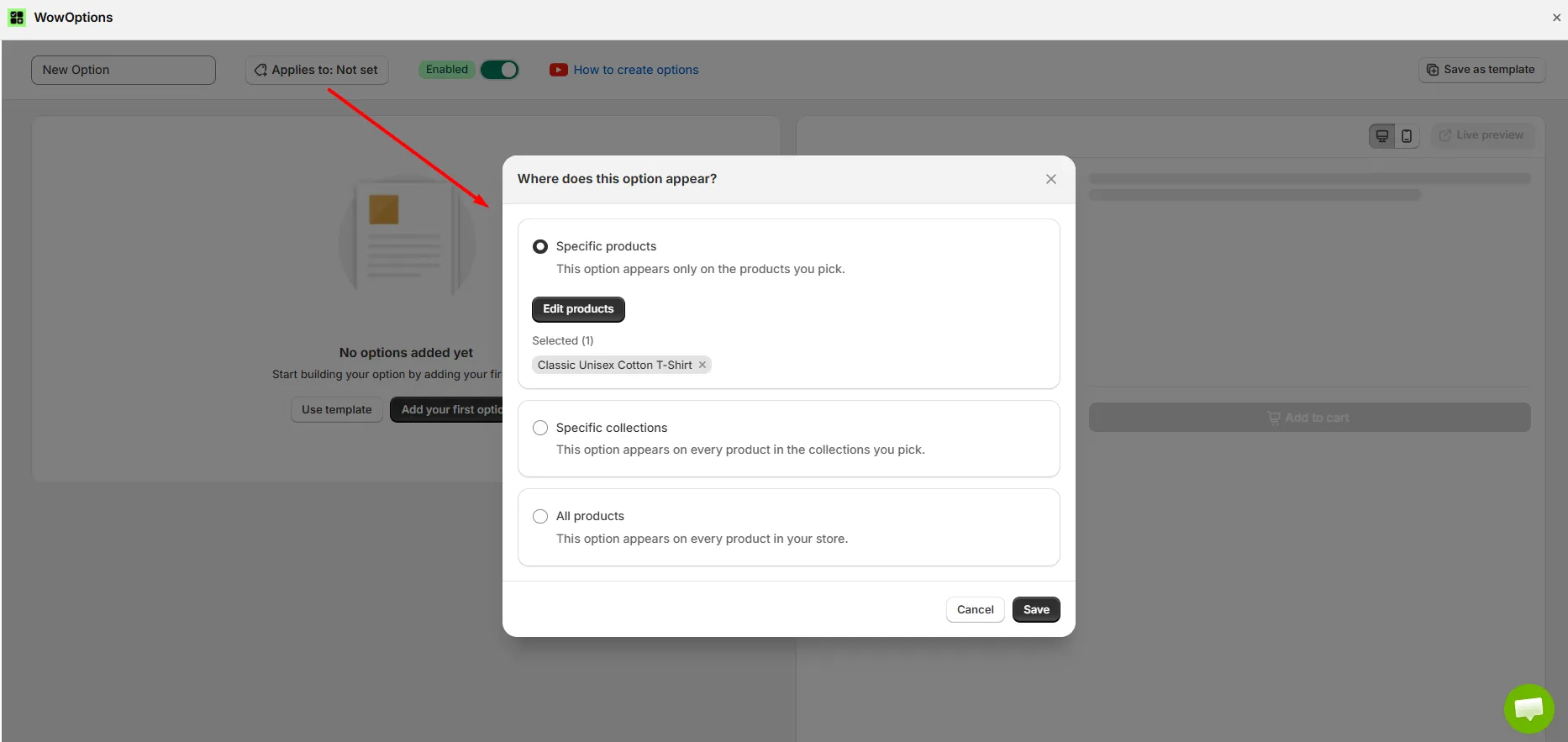 Select Products Where Wowoptions Fields Should Be Added