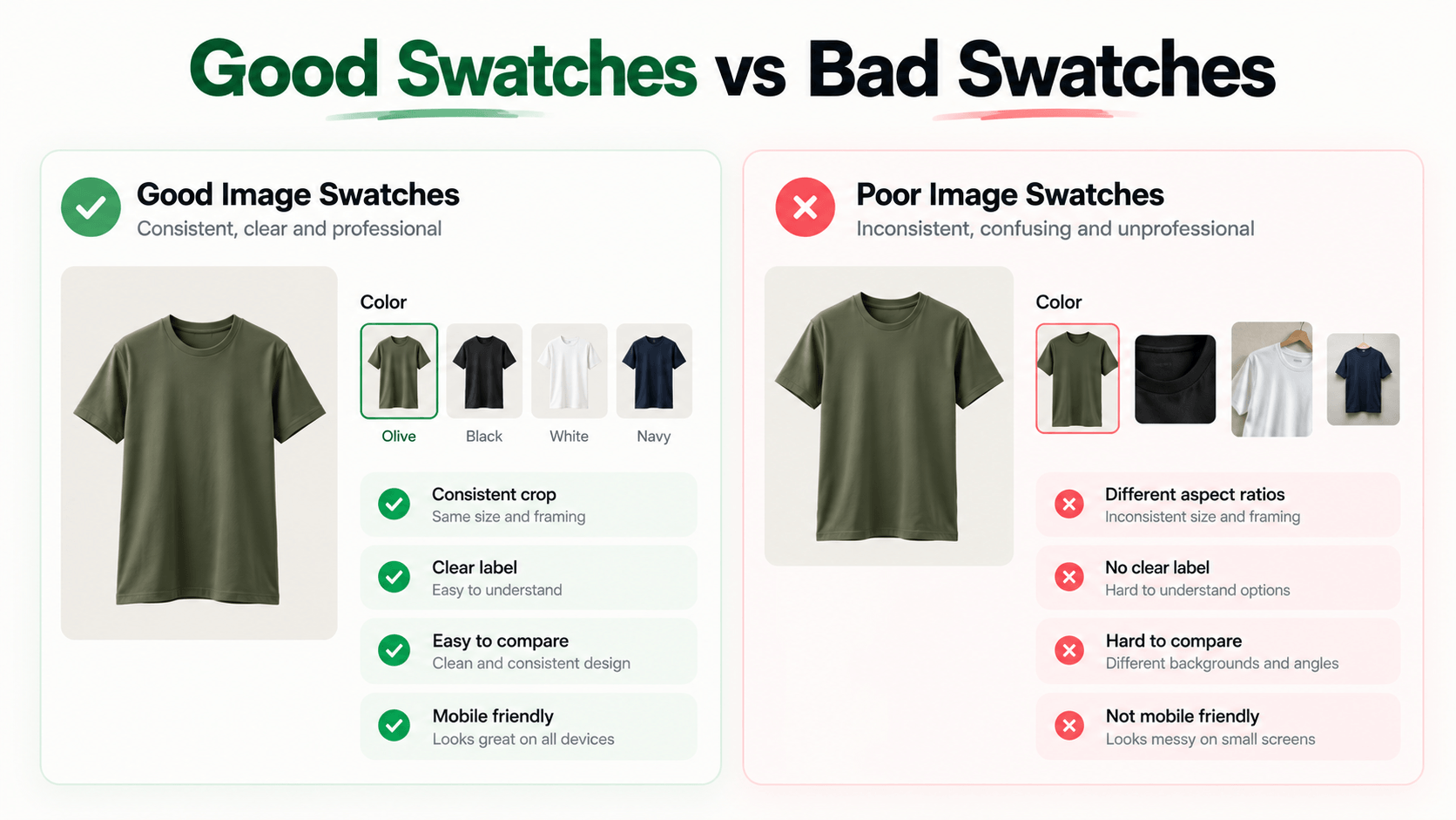 Good and poor image swatch examples for Shopify product options