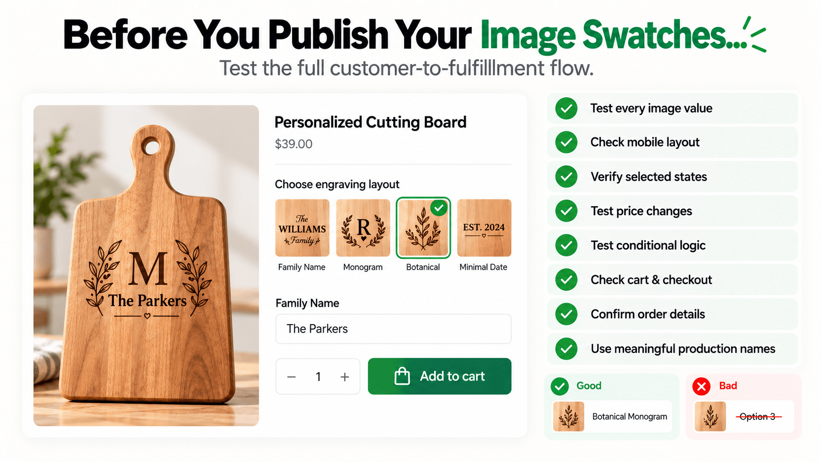 Shopify image swatch testing checklist before publishing