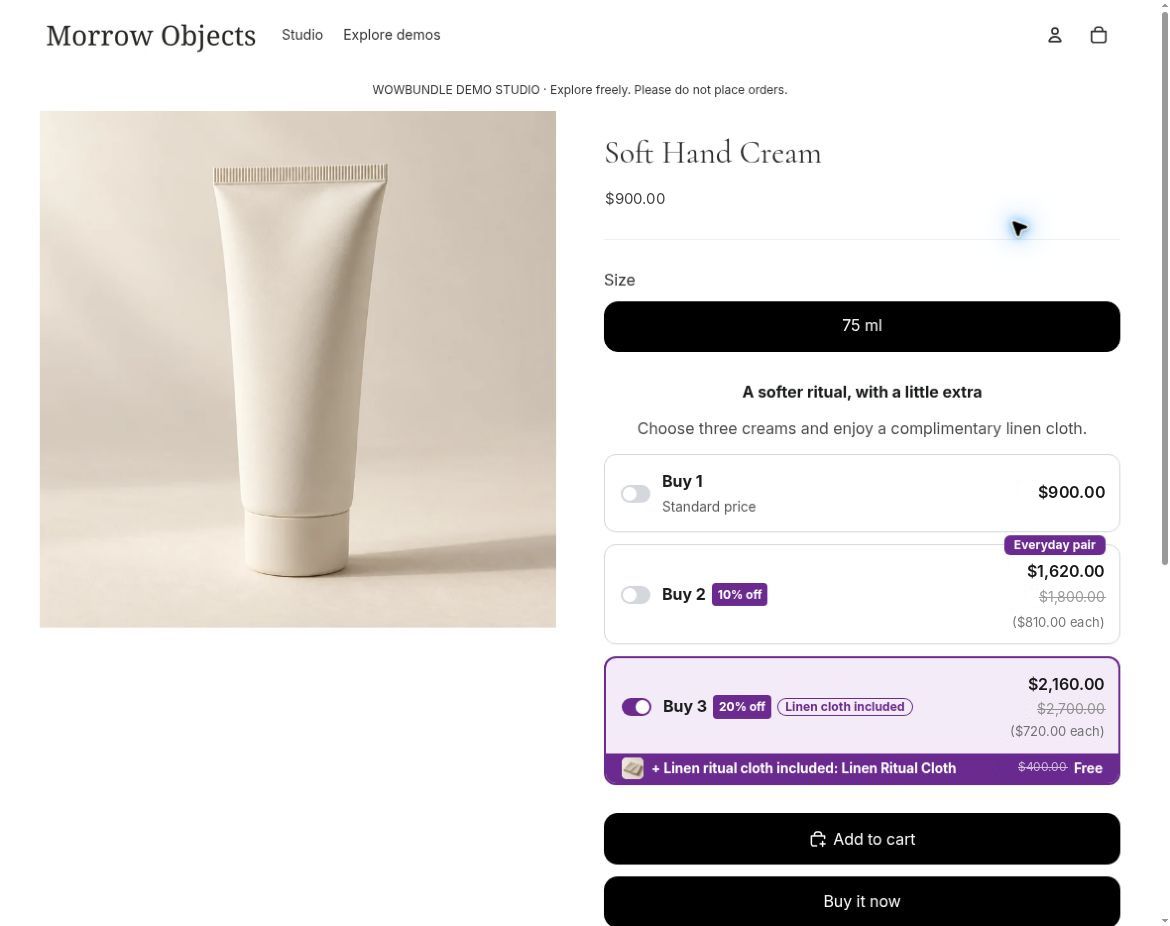 Three hand creams at twenty percent off with a Linen Ritual Cloth marked Free beneath the qualifying tier.