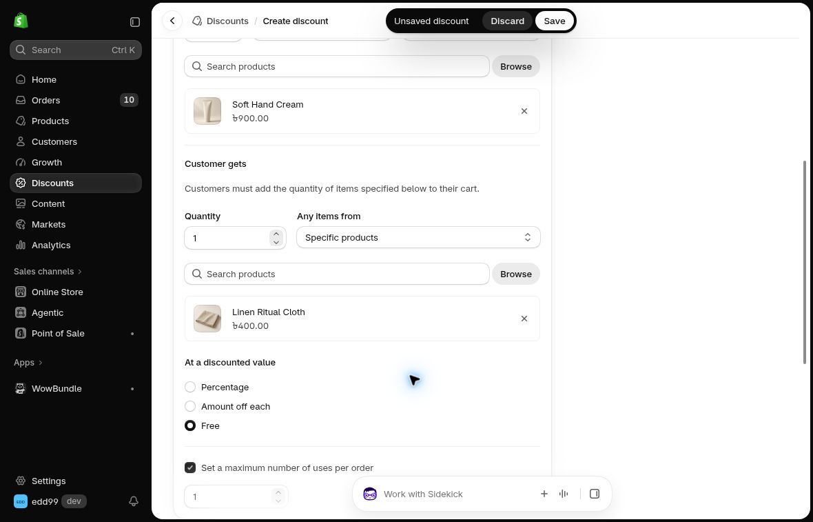 Native Customer gets section with one Linen Ritual Cloth and Free selected.